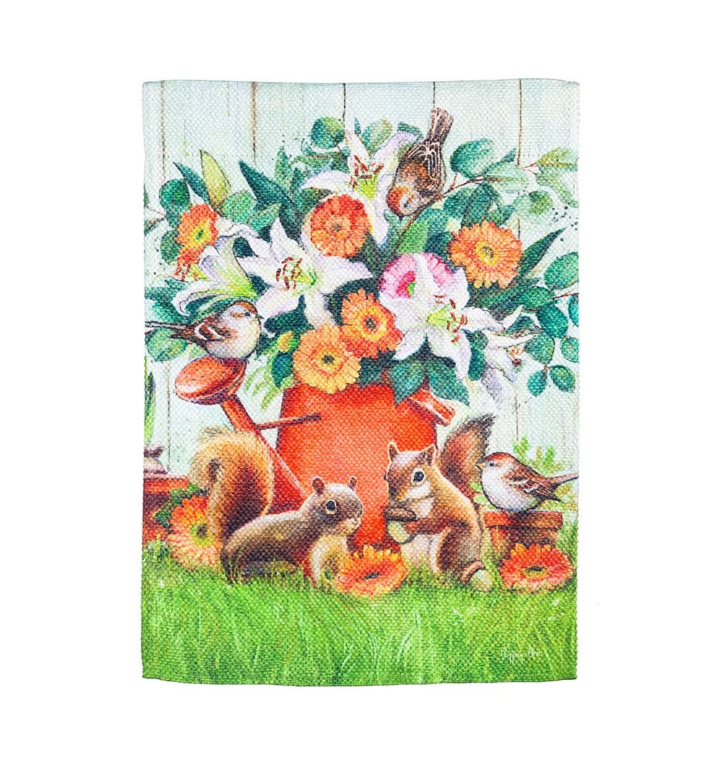 Watering Can Critters Garden Textured Suede Flag