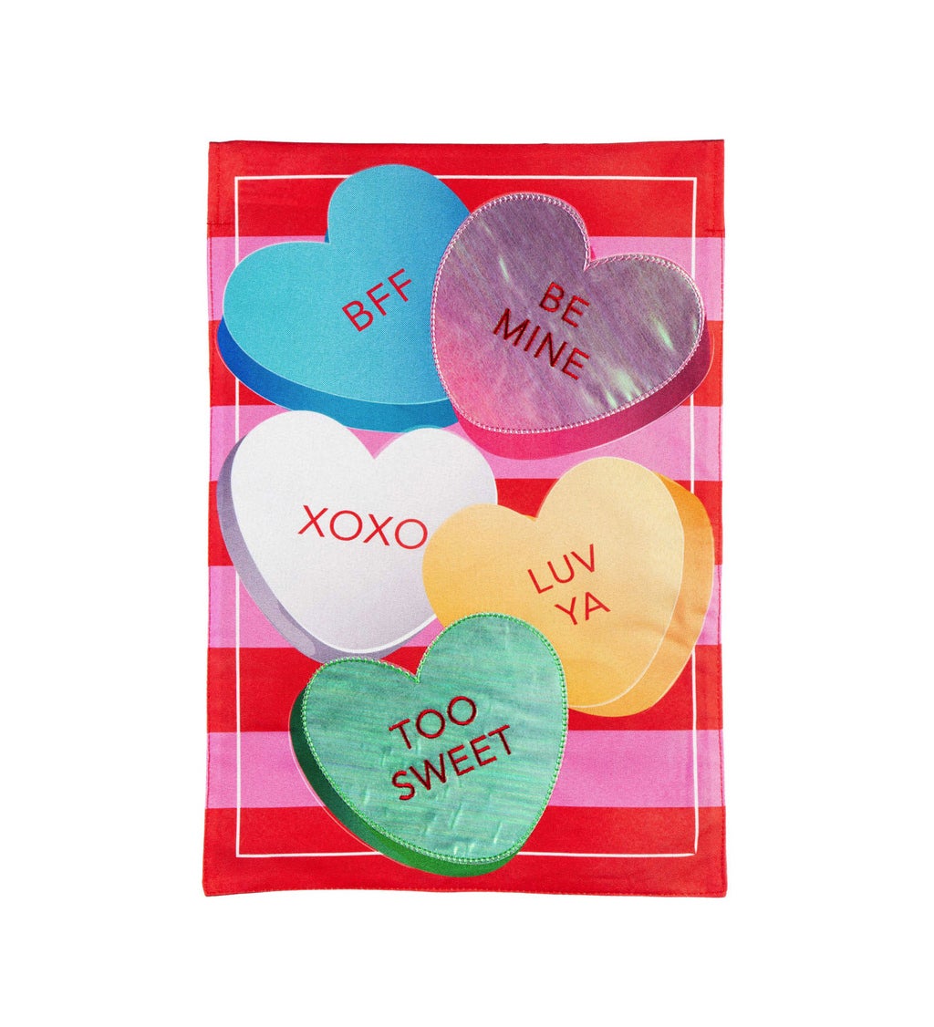 Candy Hearts and Striped Garden Linen Flag