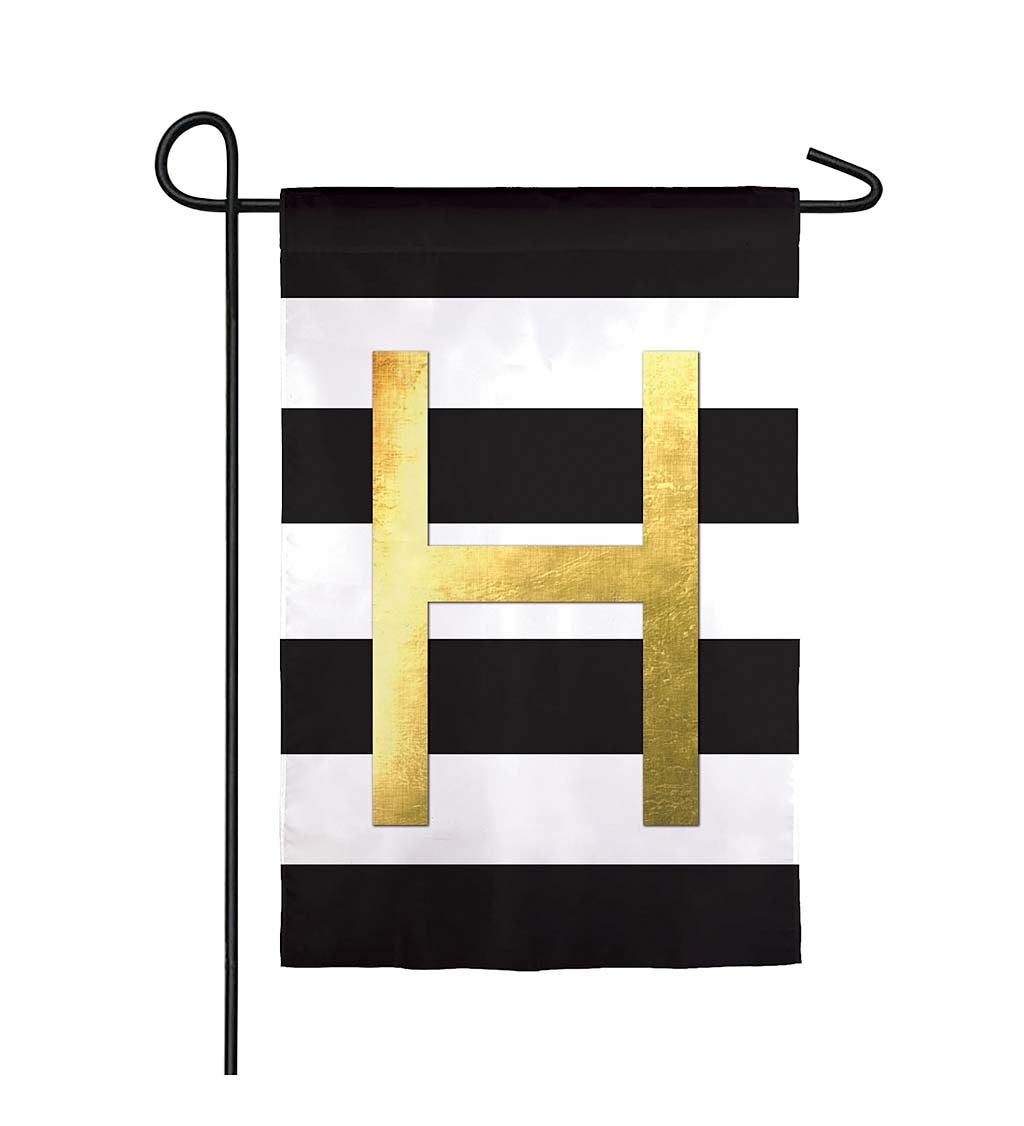 Metallic Stripe Monogram Linen Garden Flag, Letter H