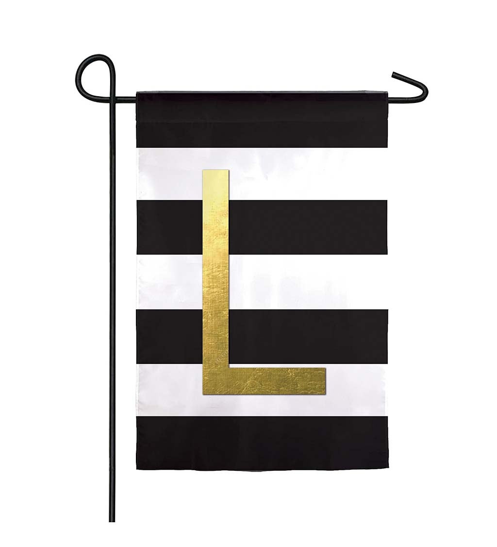 Metallic Stripe Monogram Linen Garden Flag, Letter L