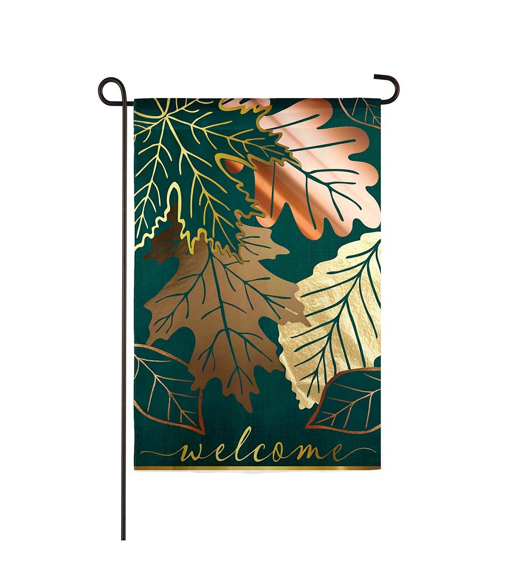 Metallic Autumn Leaves Garden Linen Flag