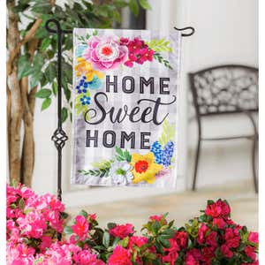 Home Sweet Home Plaid Floral Garden Linen Flag
