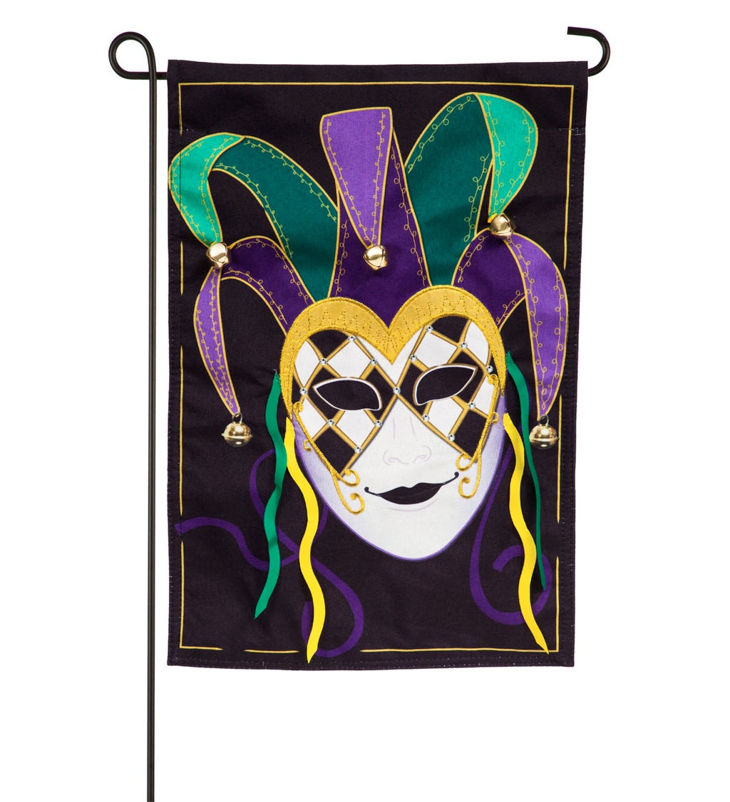 Mardi Gras Jester Mask Garden Linen Flag