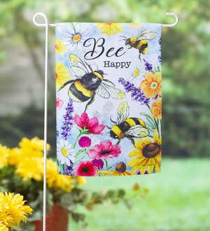 Bright Flowers and Bumblebees Garden Suede Flag