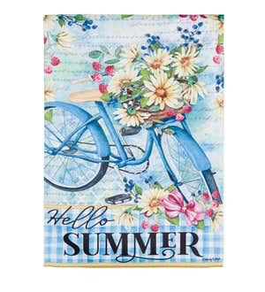 Hello Summer Bike Garden Suede Flag