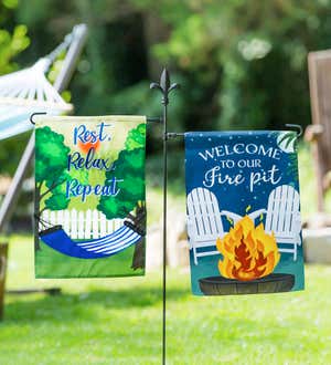 Welcome to Our Fire Pit Garden Suede Flag