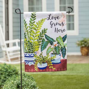 Love Grows Here Houseplants Garden Suede Flag