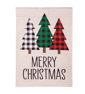 Mixed Pattern Trees "Merry Christmas" Garden Suede Flag