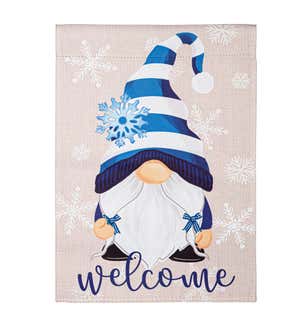 Winter Gnome "Welcome" Garden Suede Flag