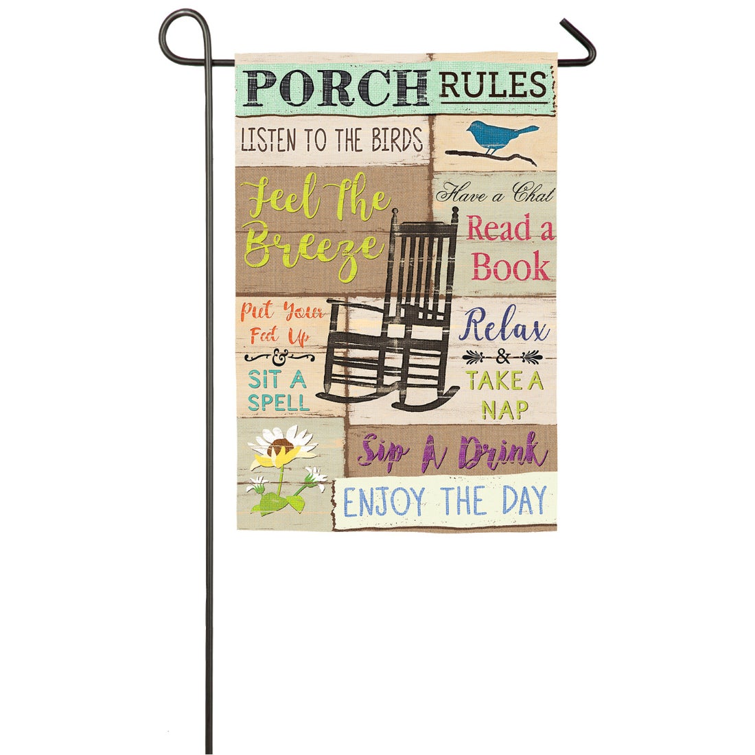 Porch Rules Suede Garden Flag