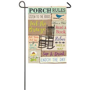 Porch Rules Suede Garden Flag