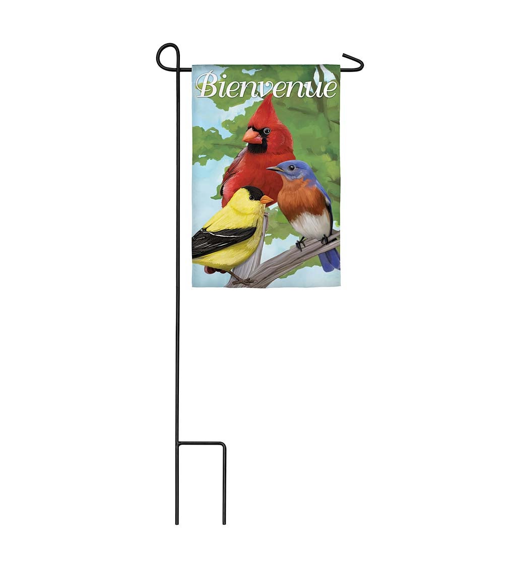Bienvenue Bird Trio Garden Suede Flag
