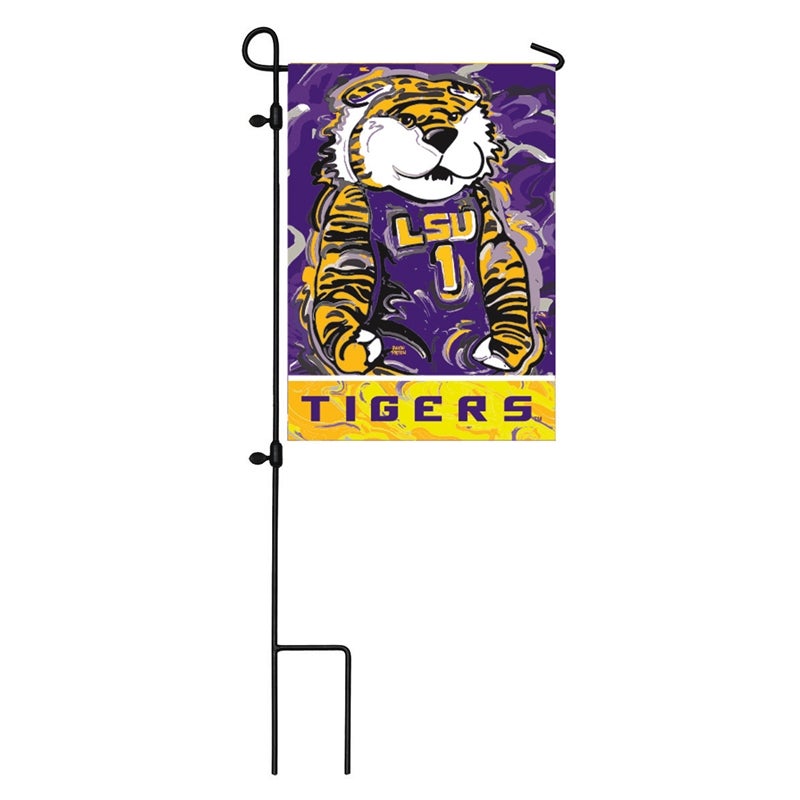 LSU Mascot, Suede Garden Flag Justin Patten