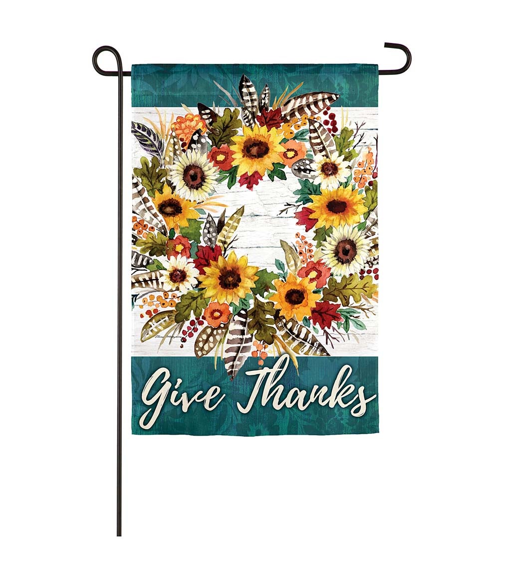 Give Thanks Wreath Garden Suede Flag