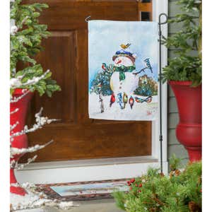 Snowman and Songbirds Garden Suede Flag