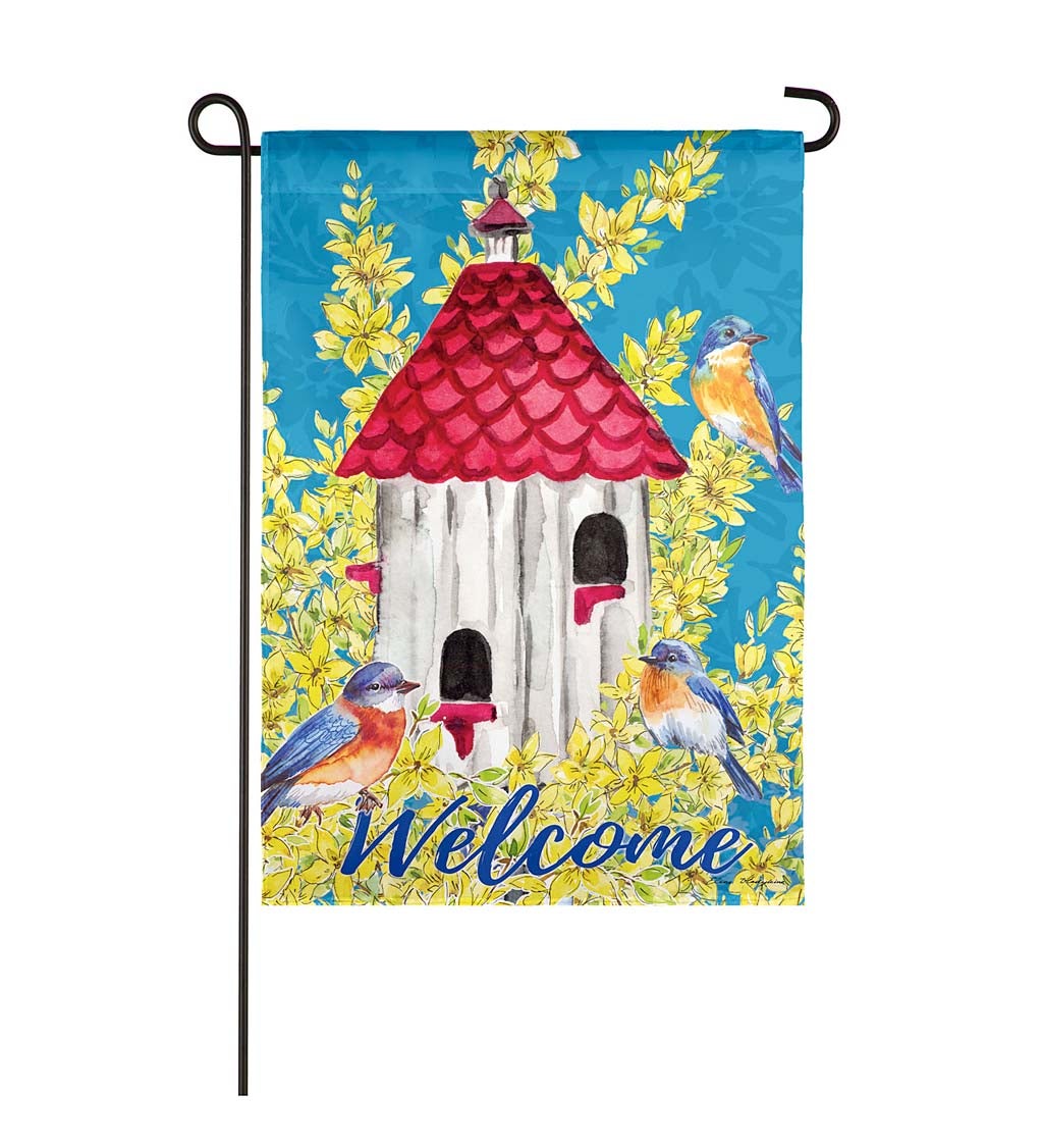 Forsythia Birdhouse Garden Suede Flag