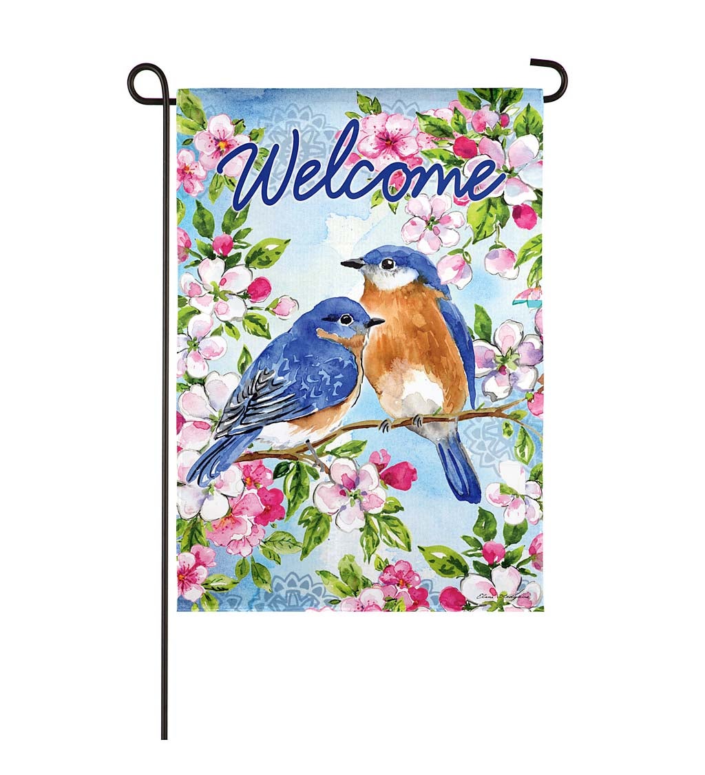 Bluebirds and Blossoms Garden Suede Flag