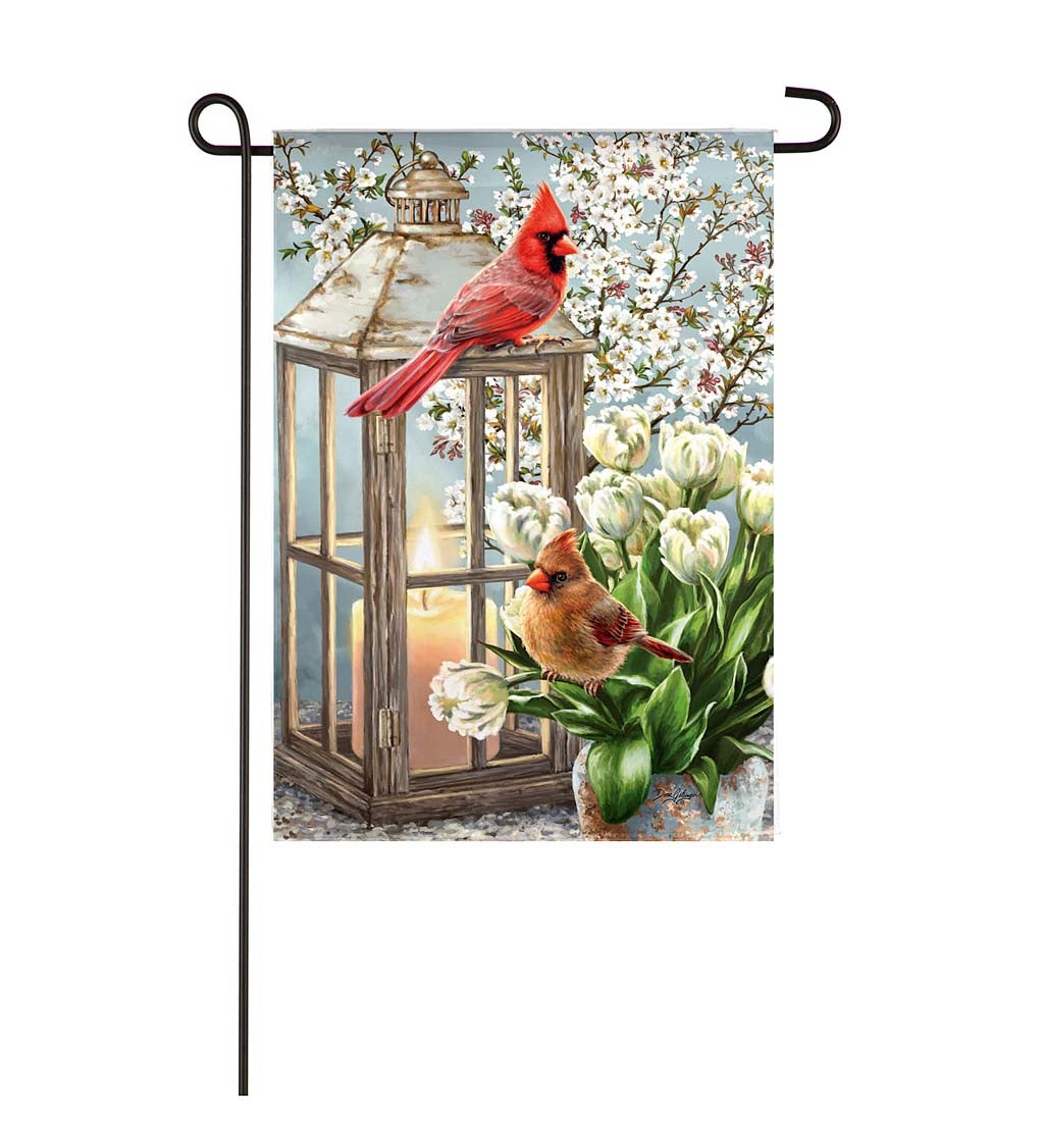 Cardinals and Dogwood Blossoms Garden Suede Flag