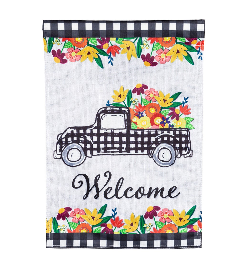 Plaid Truck Floral Garden Strie Flag