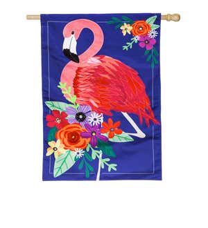 Floral Flamingo House Applique Flag