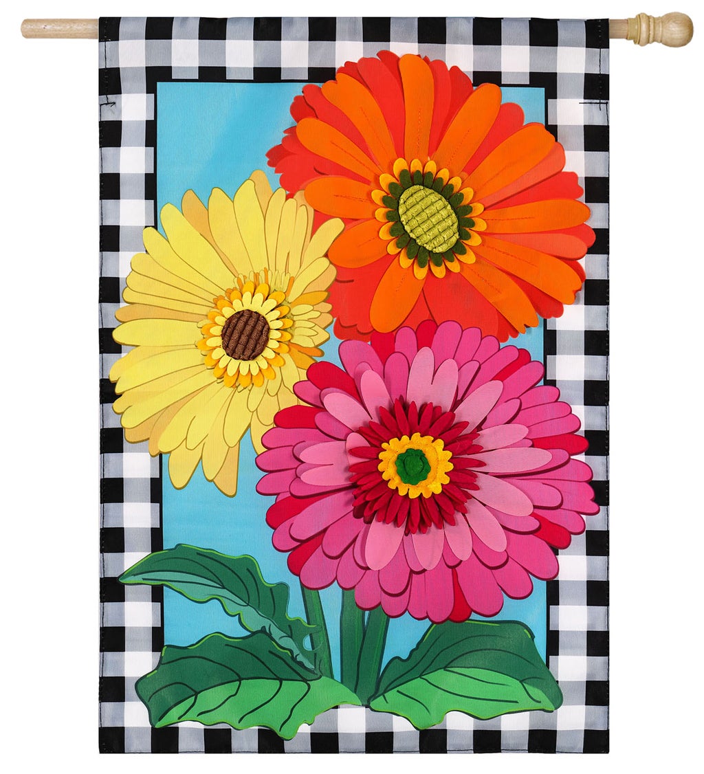 Gerbera Daisy Trio House Applique Flag