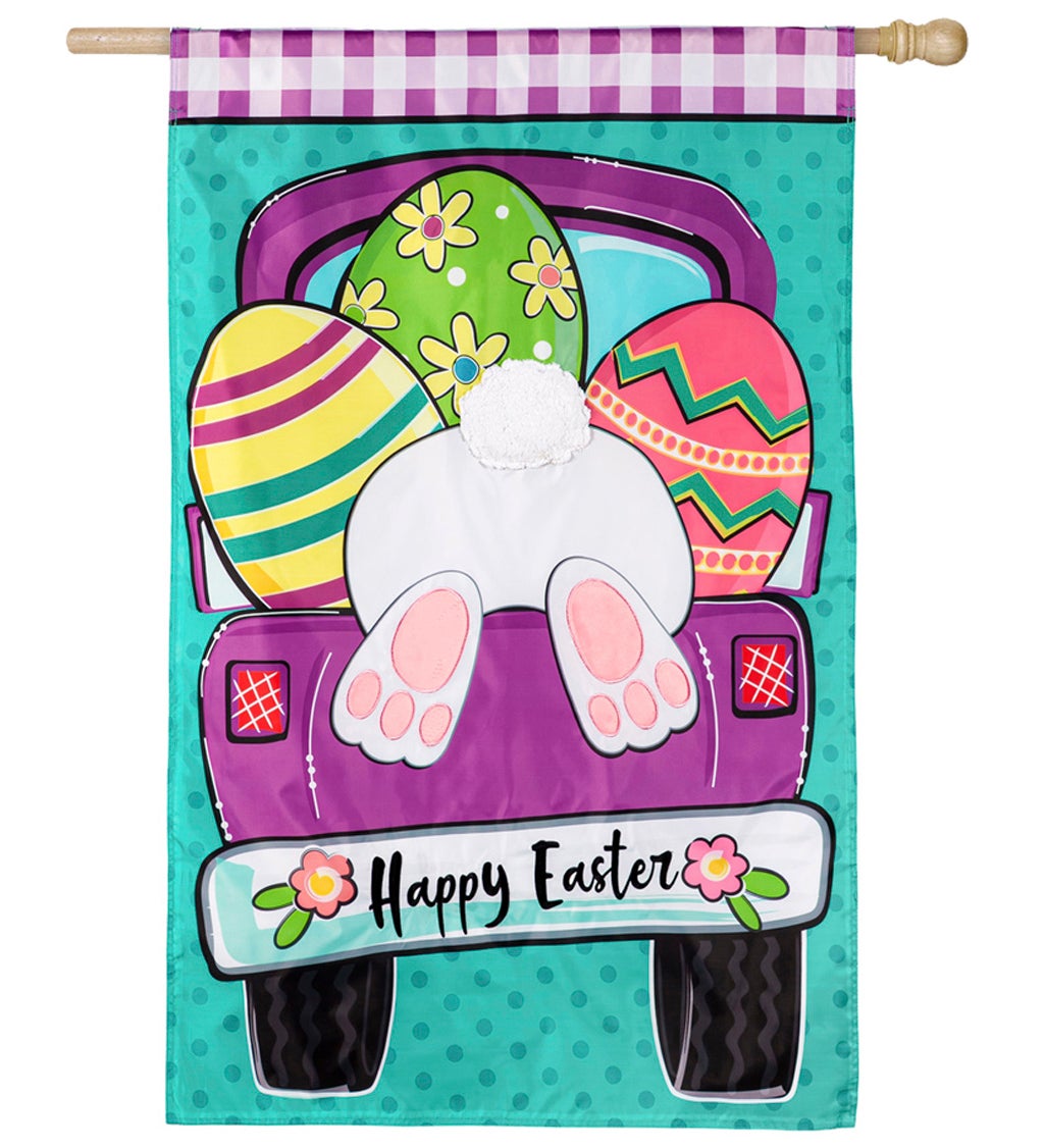 Easter Truck Bunny Bottom House Applique Flag
