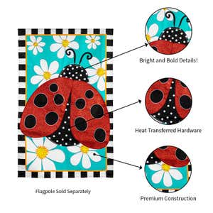 Ladybug with Daisies House Applique Flag