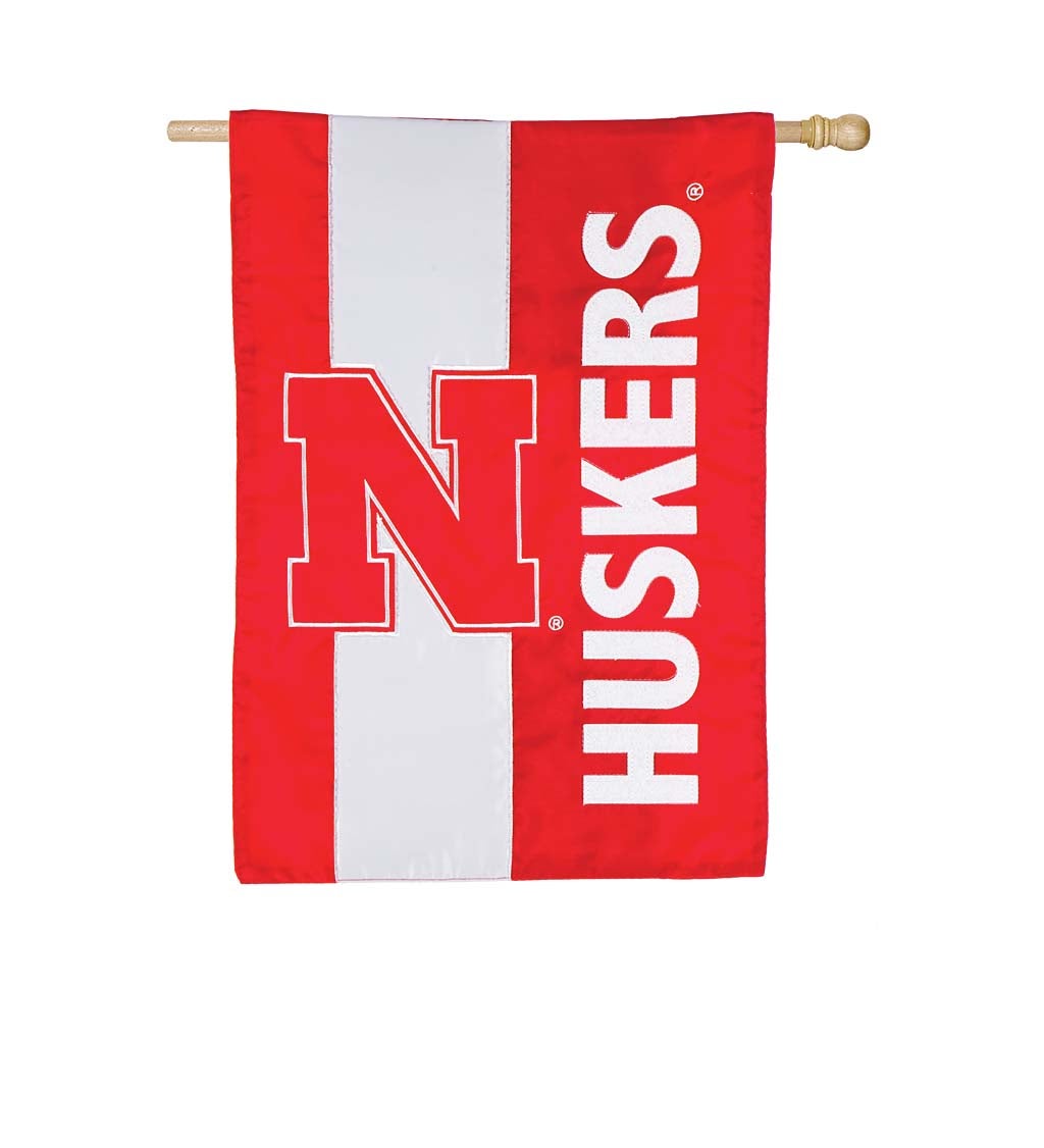 University of Nebraska Mixed-Material Embellished Appliqué House Flag