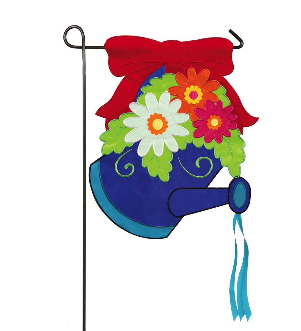 Red Bow Watering Can Garden Applique Flag