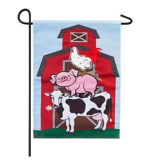 Stacked Farm Animals Applique Garden Flag