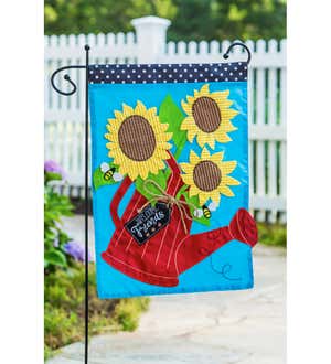 Sunflower Watering Can Garden Applique Flag
