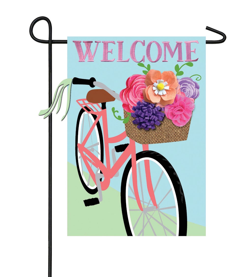 Flower Basket Bicycle Applique Garden Flag