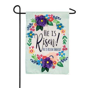 He Is Risen Floral Garden Applique Flag