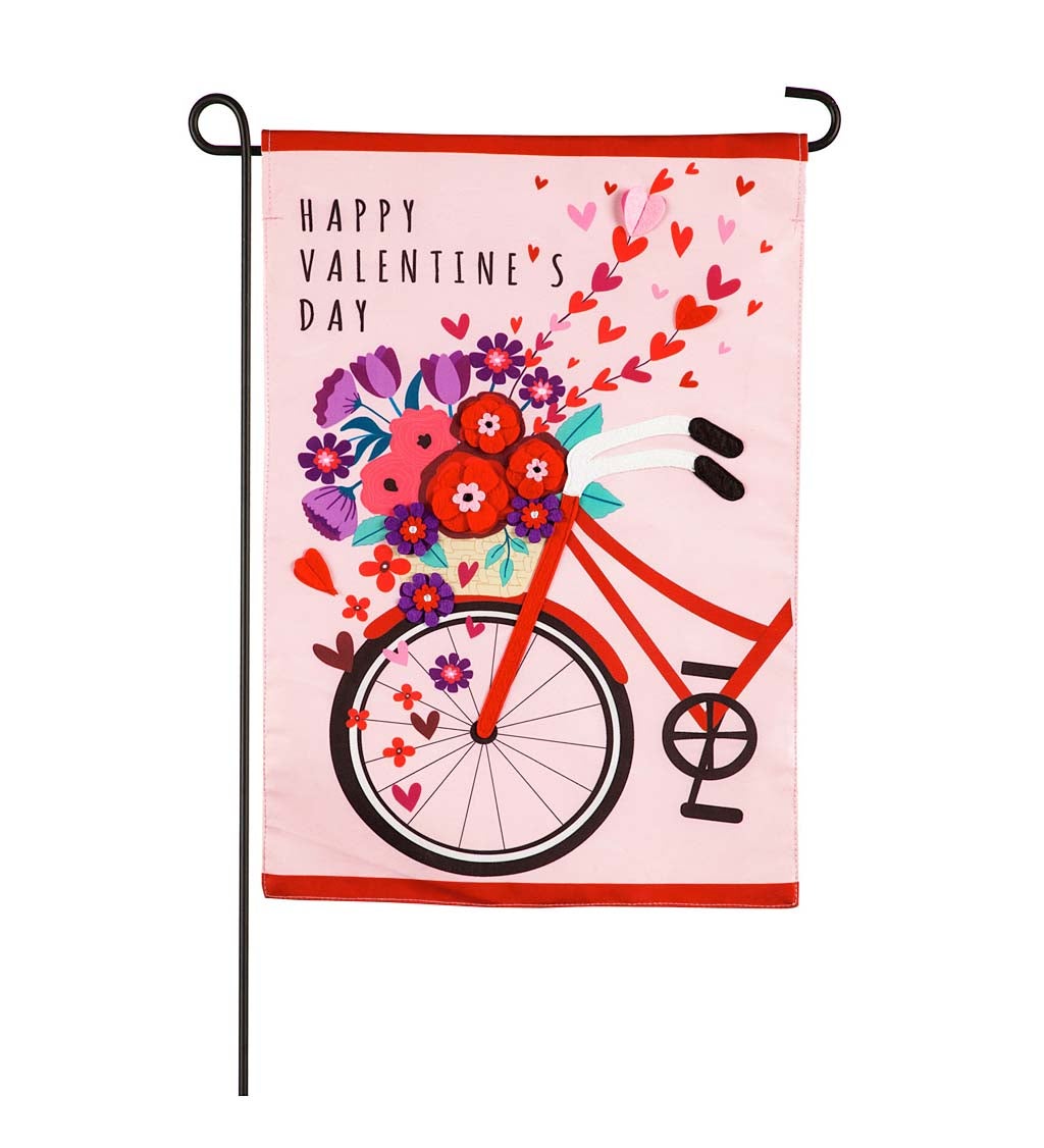 Valentine's Day Bicycle Garden Applique Flag