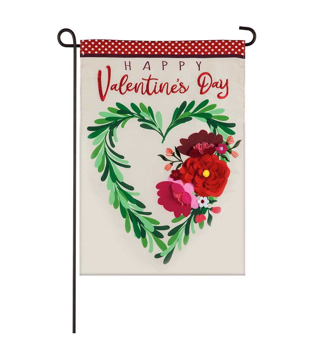 Valentine's Floral Heart Wreath Garden Applique Flag