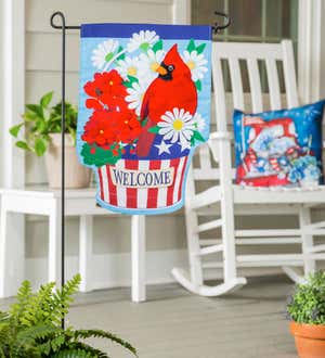 Patriotic Cardinal and Flowers Garden Applique Flag