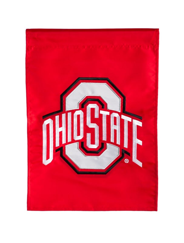 Ohio State Buckeyes Red and Grey Applique Garden Flag