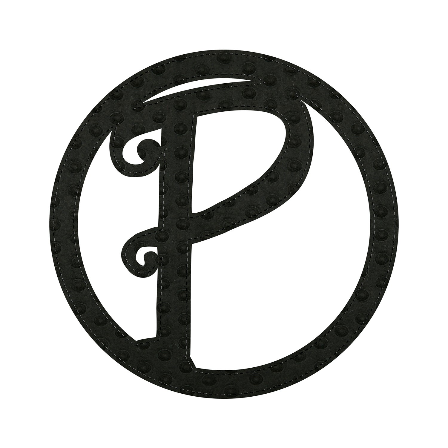 Pin-On Black Embossed Felt Monogram, Letter P