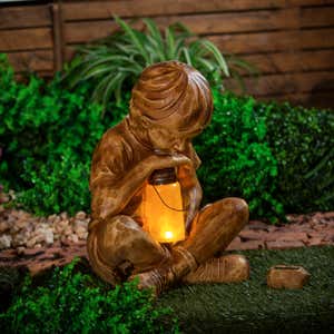 Boy with Firefly Solar Garden Statue