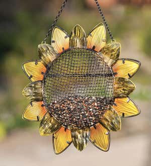 Metal and Glass Sunflower Bird Feeder with Perch