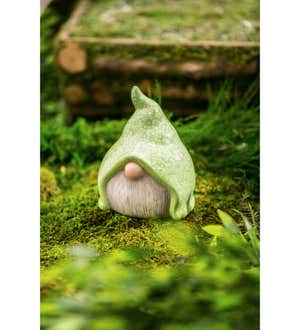 5"H Ceramic Small Gnome Garden Statue, Light Green