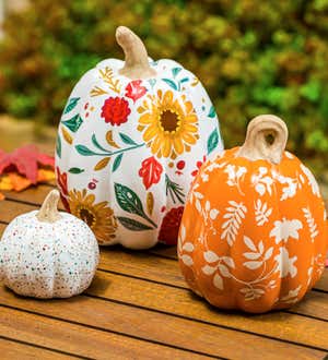 Autumn Blooms Set of 3 Printed Ceramic Pumpkins