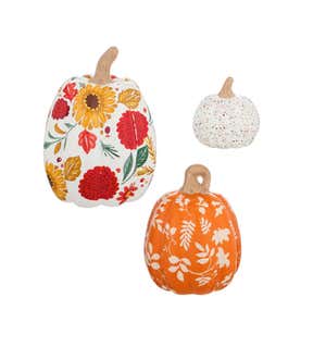 Autumn Blooms Set of 3 Printed Ceramic Pumpkins