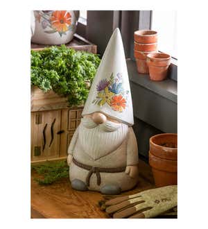 14"H Ceramic Wildflower Gnome Garden Statuary