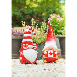 Set of 2 Ceramic Canadian Gnome Garden Statuary