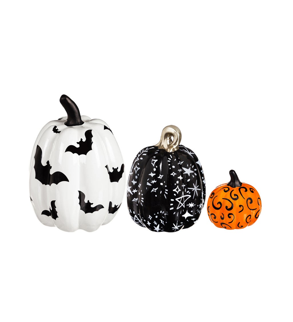 Halloween Night Set of 3 Printed Ceramic Pumpkins