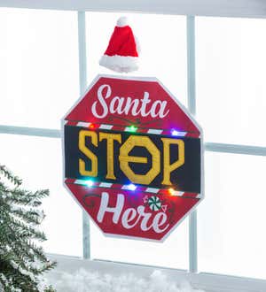 Classic Santa Stop Here LED Window Décor