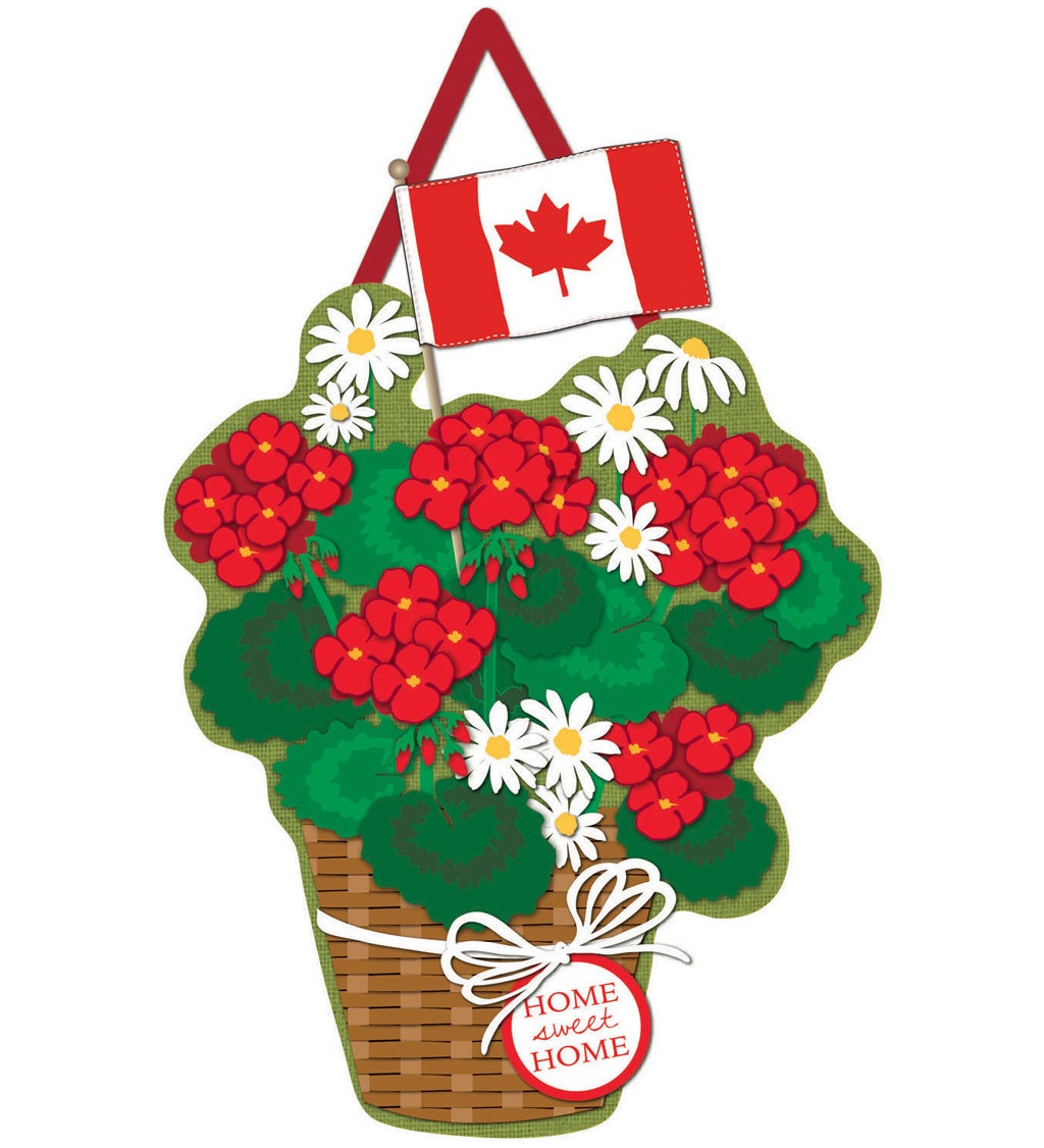 Canadian Basket of Flowers Burlap Door Décor