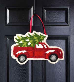 Christmas Tree Truck Hooked Door Decor