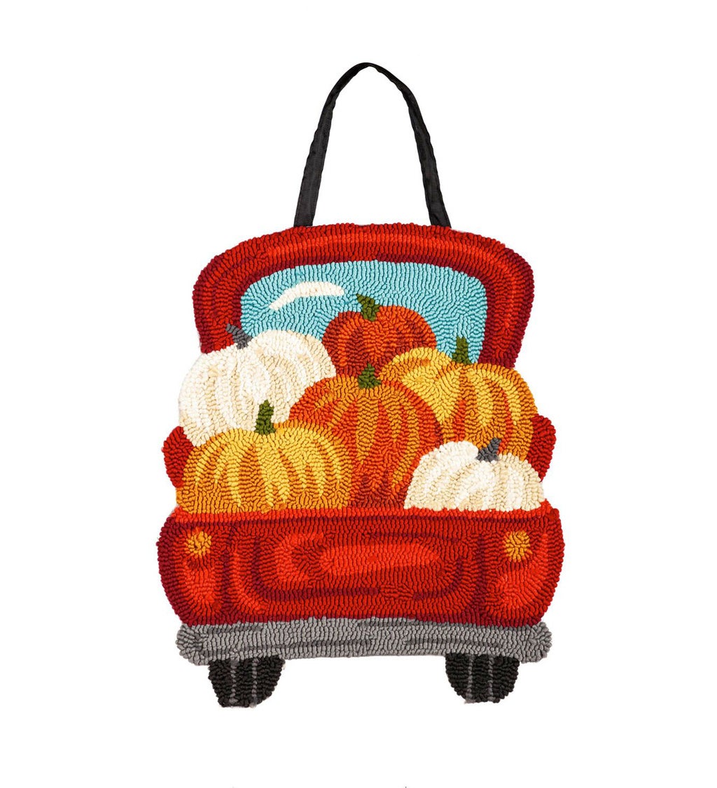 Red Truck with Pumpkins Hooked Door Decor